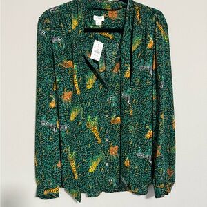 J. Crew Green and Black Animal Print Shirt. NWT
